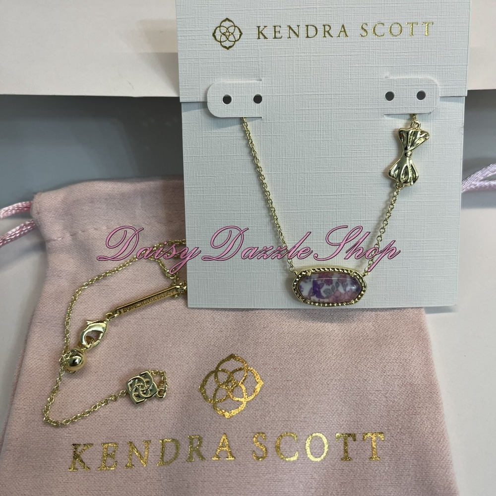 ✨Kendra Scott Love Shack Fancy Elisa Sunny Meadow Purple Iris Gold Necklace 🎀